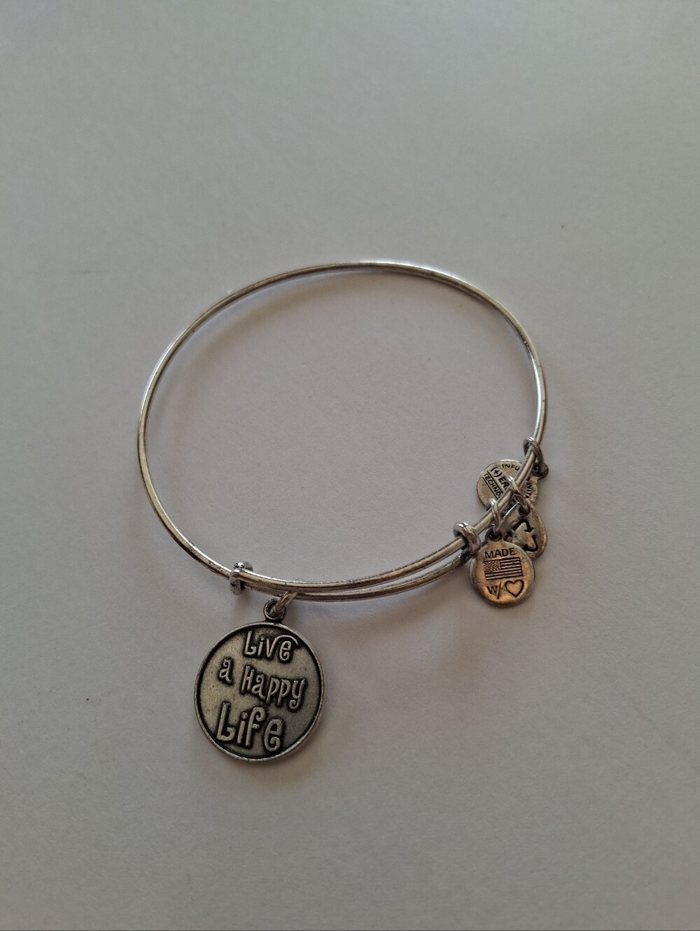 Alex &Ani Live a Happy Life Silver Charm Bangle Bracelet